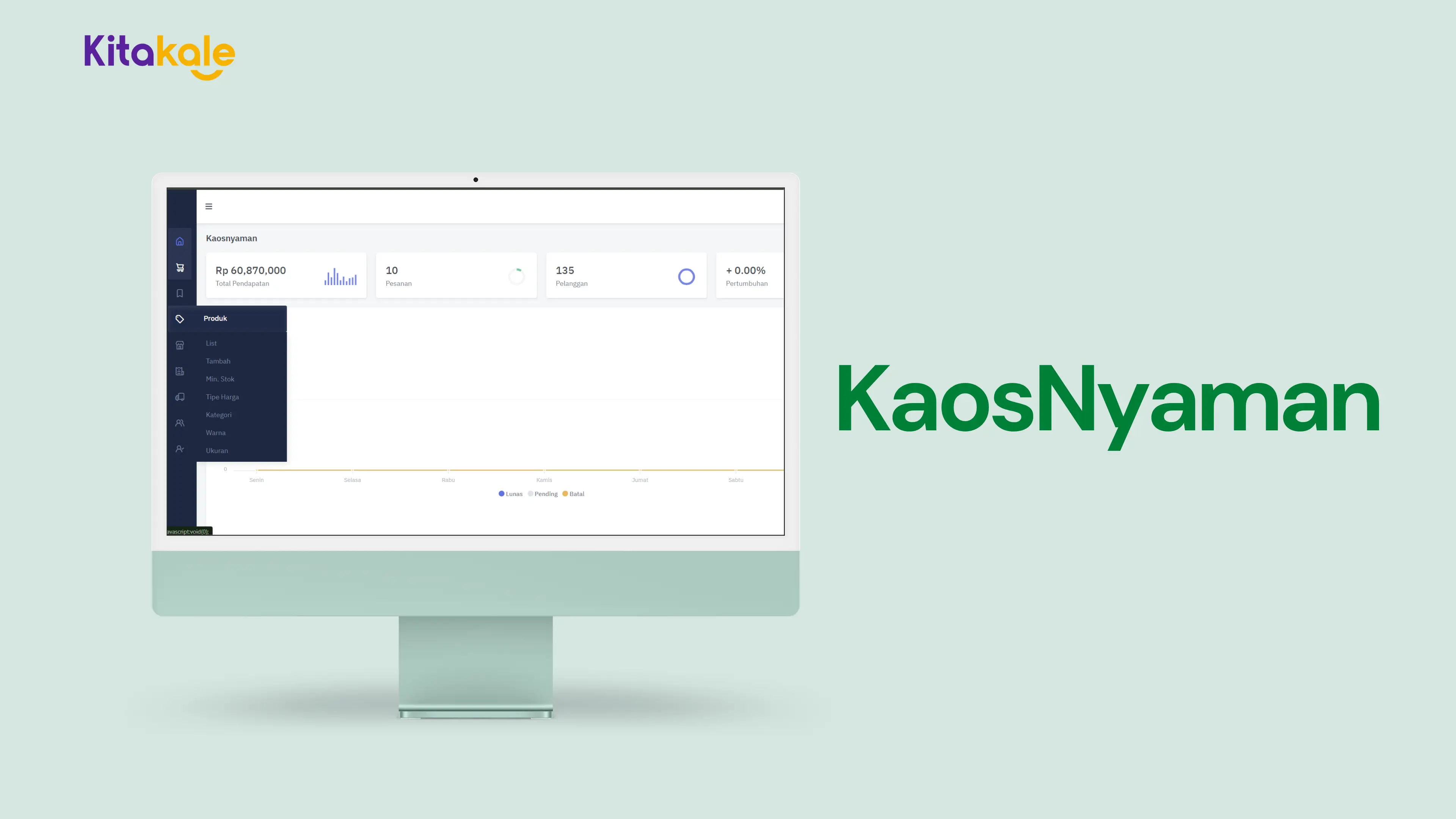 Dashboard operasional KaosNyaman untuk retail yang dikembangkan Kitakale